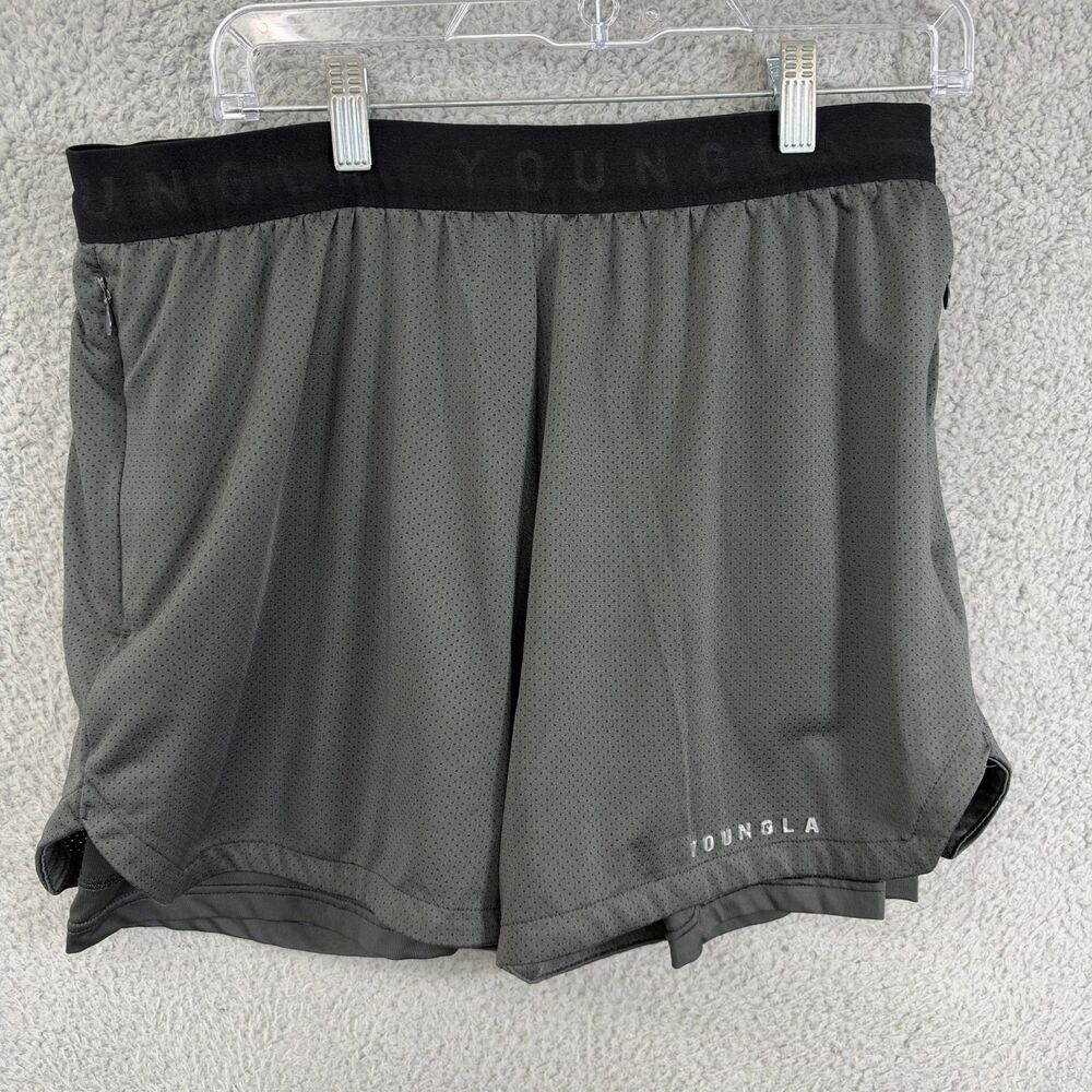 YoungLA Men’s Black Gray Athletic Running Shorts Size XL Gym Training Workout
